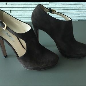 Prada Brown Suede Booties Size  37 4.5 inch heel